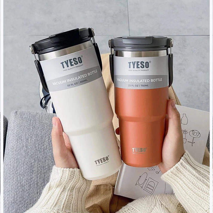 TYESO แก้วสแตนเลสของแท้ เก็บอุณหภูมิร้อนและเย็น มีหูหิ้วมีหลอด 600/750/900ml, 1050ml, 1200ml thumbnail 8