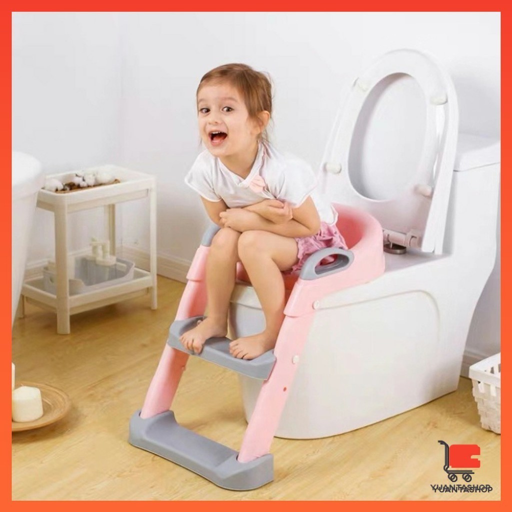 บันไดชักโครก ที่นั่งรองชักโครก เบาะนุ่ม ฝึกขับถ่ายสำหรับเด็ก พร้อมส่งสินค้าแม่และเด็ก Children's toilet ladder