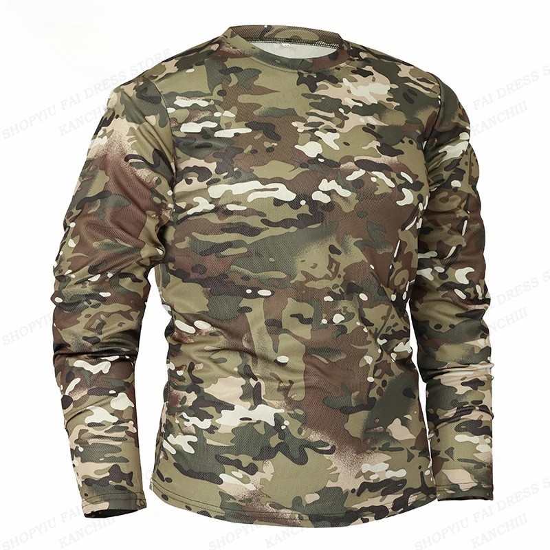 เสื้อยืดแขนยาว ลายพราง แฟชั่นสําหรับผู้ชาย