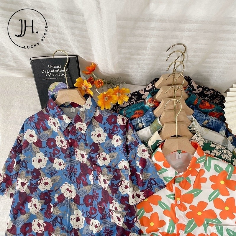 JH.lucky  เสื้อฮาวาย แขนสั้น สไตล์เกาหลี ลายดอกฤดูร้อน #3