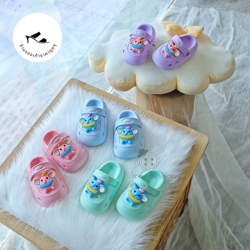 รองเท้าเด็ก รองเท้ารัดส้นเด็ก พื้นนุ่มมาก น้ำหนักเบา มีกันลื่น แต่งตุ๊กตาช้าง #sd018