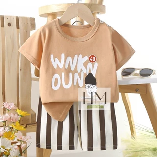 เสื้อผ้าเด็ก ชุดเซทเสื้อแขนสั้น+กางเกงขาสั้น ชุดเด็กลายการ์ตูน ผ้าcotton Size80-110