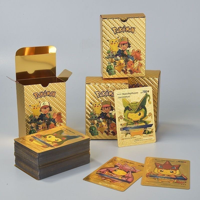 พร้อมส่ง Pokemon Gold Foil Cards 55 ชิ้น/กล่อง ภาษาอังกฤษ Trading Card Collection การ์ดทองคำ การ์ดโปเกม่อน