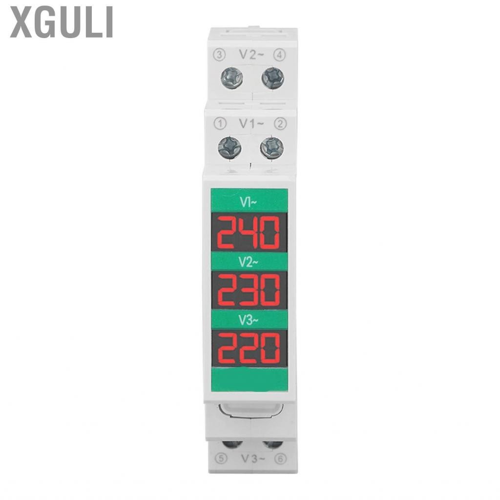 Xguli 3 Phase AC Voltmeter Din Rail Mount LCD Digital Display Voltage Meter 60‑450V