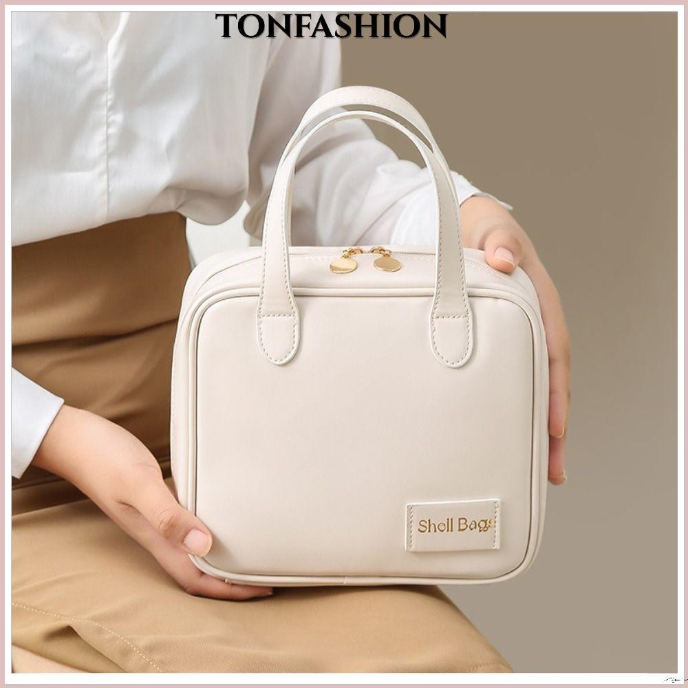 Tonfashion กระเป๋าเครื่องสําอาง หนัง PU กันน้ํา ความจุขนาดใหญ่ อเนกประสงค์ สําหรับผู้หญิง