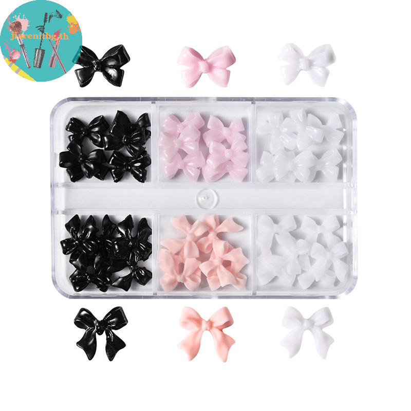 Renbg ริบบิ้นเรซิ่น รูปโบว์ 3D สีขาว สําหรับตกแต่งเล็บ DIY 30 ชิ้น ต่อ 1 กล่อง
