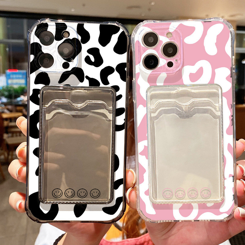 ลายม้าลาย ซองใส่บัตรรูปถ่ายแบบใสสำหรับ For iPhone 11 15 13 12 14 Pro Max 7 8 Plus X XSMax XR เคสไอโฟน คสซิลิโคนแบบใส เคส