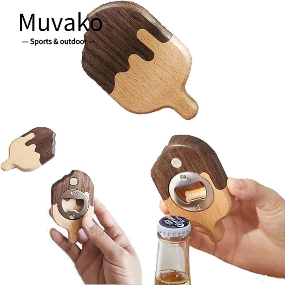 Muvako สติกเกอร์ติดตู้เย็น ที่เปิดขวดเบียร์ ไอศกรีม ไม้ รูปไอศกรีม น่ารัก อเนกประสงค์ พร้อมที่เปิดฝาโซดา