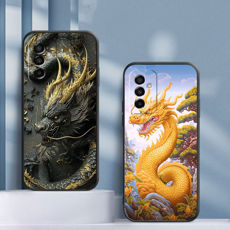 เคสโทรศัพท์มือถือ ซิลิโคน ลายมังกรดํา สําหรับ Samsung A14 A32 A30 A31 A33 A01 A02 A02S A03 A03S A04 A04E A10 A10S A11 A12 A13 A20 A21 A13 A20 A22 A23 A24 (HJB-1115)