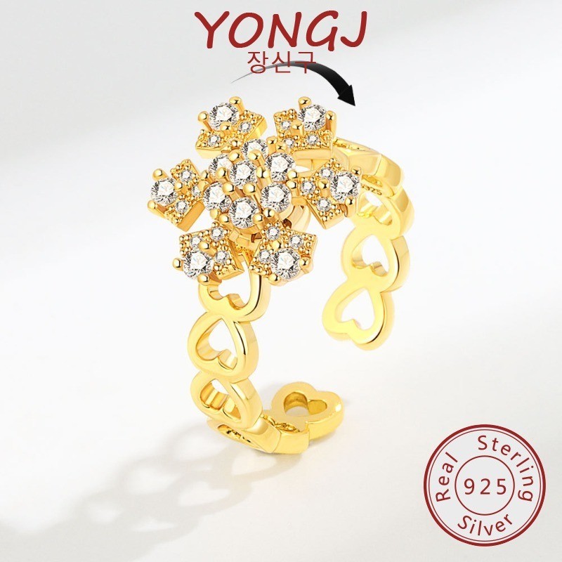 925 Silver Rotatable Open Mouth Snowflake Ring Anti-Anxiety Decompression Micro-Inlaid AAA Zircon