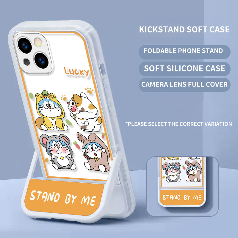 Kickstand สําหรับ Redmi 9A 10C หมายเหตุ 13 12 10 Xiaomi 12T POCO F5 M3 Pro Plus 5G F3 X4 GT น่ารักโดราเอมอนนุ่มกรณีปกหลังเต็มรูปแบบ | Zj A087