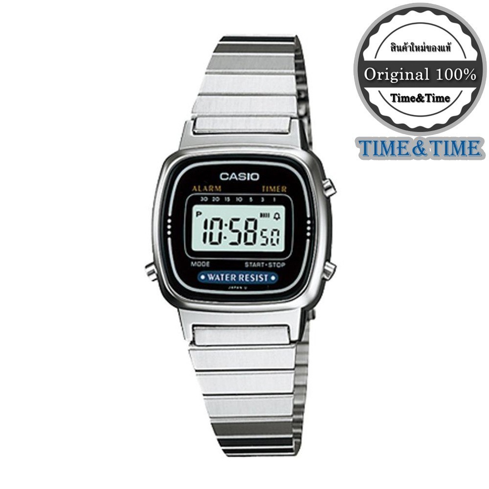 นาฬิกาสายหนัง Casio Standard นาฬิกาข้อมือผู้หญิง สายสแตนเลส รุ่น LA670WA-1DF(สีเงิน/ดำ)