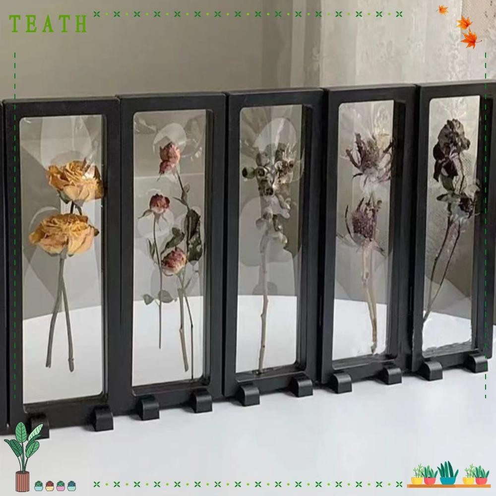 Teath กรอบรูปพลาสติกใส ทรงสี่เหลี่ยม ลายดอกไม้แห้ง สีดํา สีขาว สําหรับตกแต่งบ้าน DIY