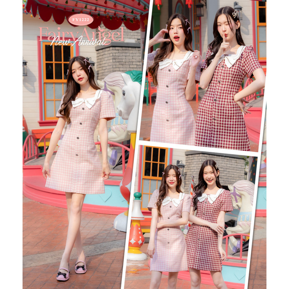 Fairyangelstore เดรสสก็อตแต่งอกติดโบว์ (FY1222)
