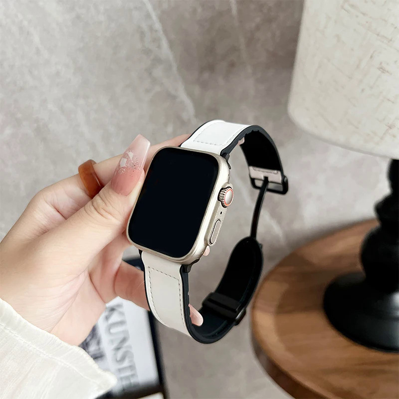 สายนาฬิกาข้อมือหนัง ซิลิโคน แม่เหล็ก สําหรับ iWatch band 44 มม. 38 40 มม. 45 มม. 41 มม. iWatch series 9 8 7 6 se 5 4 ultra 2 49 มม.