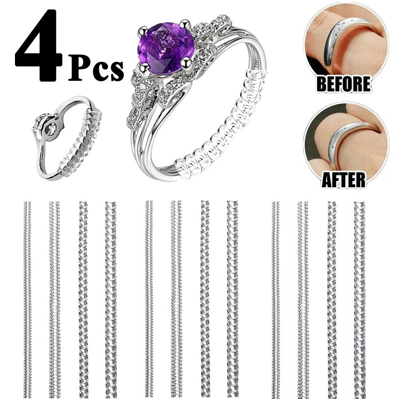 1/4 ชิ้น ยืดหยุ่นสูง ขนาดแหวนที่มองไม่เห็น ตัวปรับ / โปร่งใส ป้องกันเครื่องประดับ กระชับ เครื่องมือลดขนาด - รูปที่ 7