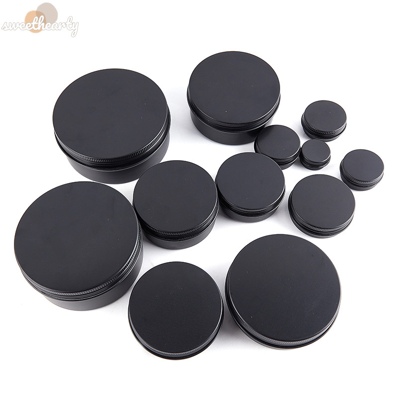 [Sweethearty] กล่องอลูมิเนียมเปล่า ทรงกลม สีดํา สําหรับใส่เครื่องสําอาง ครีม Diy