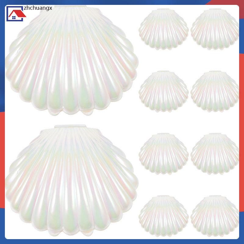 Zhchuangx 10 ชิ้น กล่องขนมมุกวันเกิด เครื่องประดับจานเล็ก กล่องวันหยุด ขาตั้ง หมวก แหวน ตกแต่ง ของขวัญ เปลือกหอย เครื่องประดับ