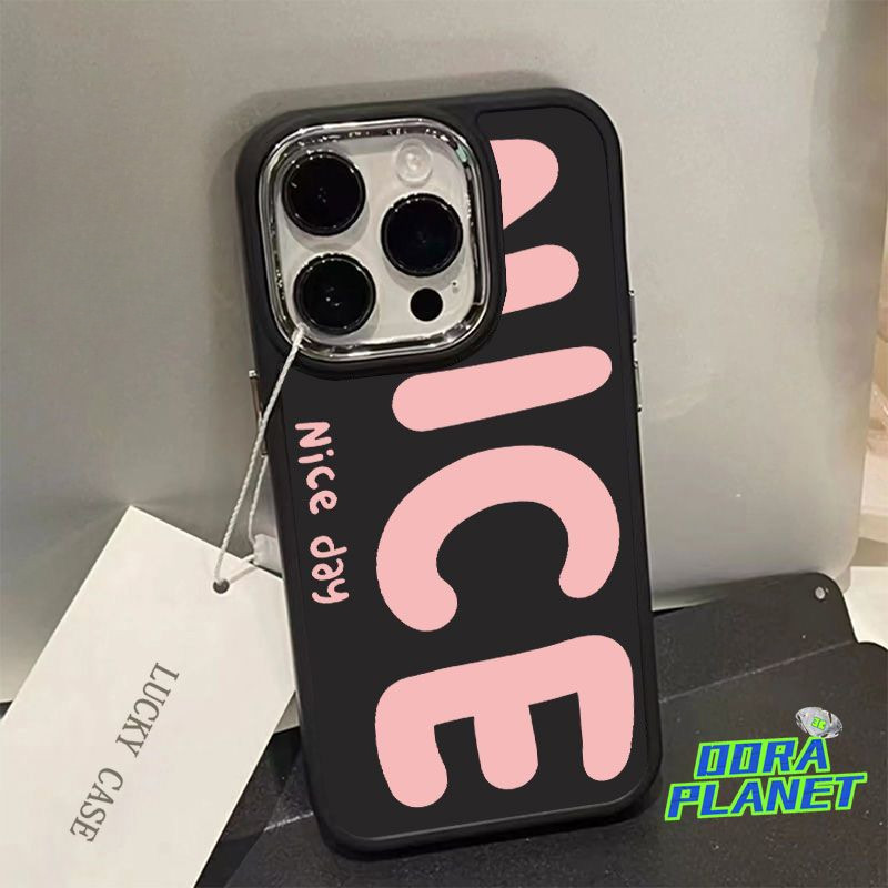 เคสโทรศัพท์มือถือ ซิลิโคน กรอบโลหะ ลาย NICE สีชมพูอ่อน แฟชั่น สําหรับ IPhone 15 14 13 11 12 13pro 11promax 7 8 Xr XSmax 7plus 12promax