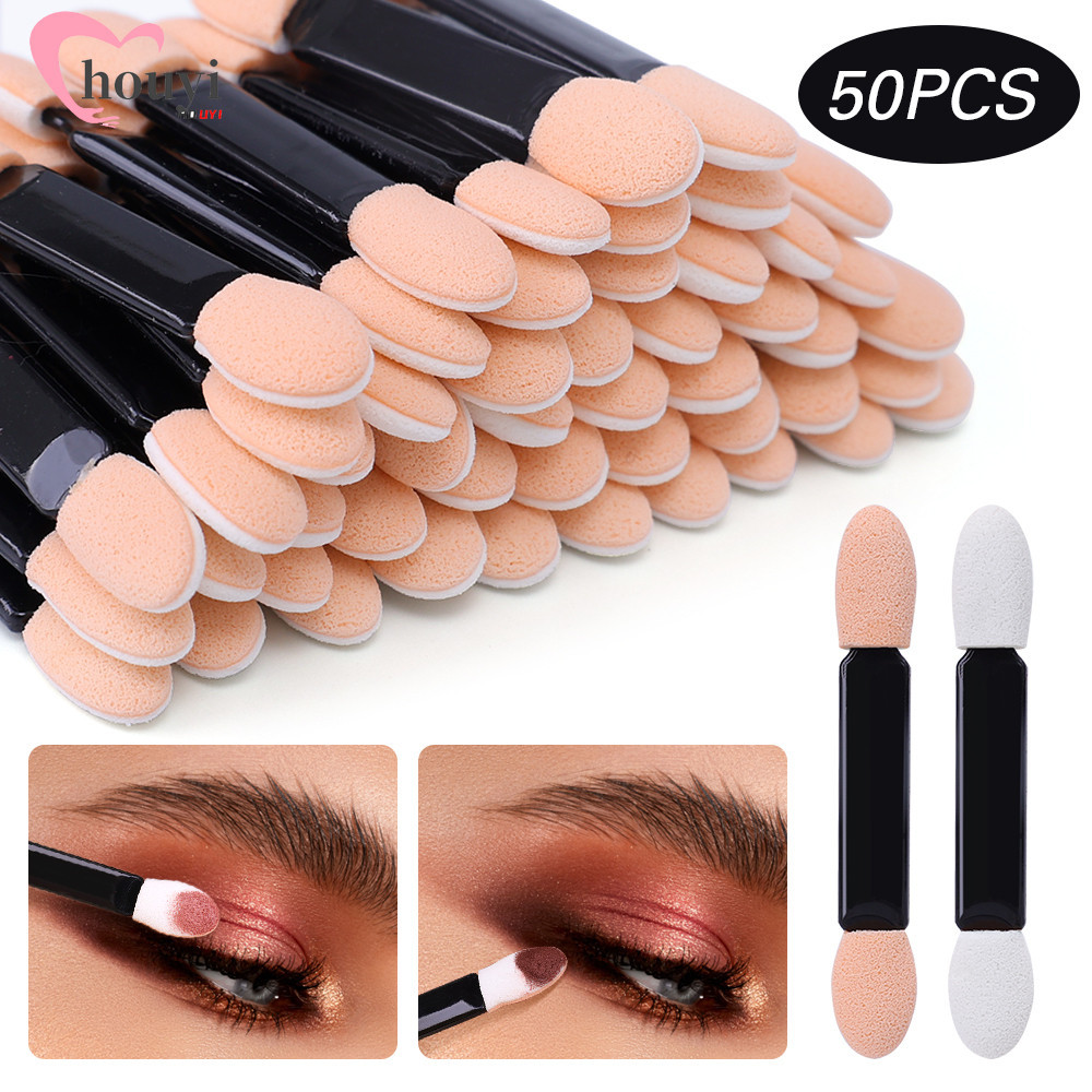 [Hot]Cosmetic Applicator - Dual Sided Sponge Stick - For Eye Shadow, Nail Powder - Professional Eye Beauty Makeup Tools - แปรงอายแชโดว์ขนาดเล็กแบบใช้แล้วทิ้ง 50 ชิ้น