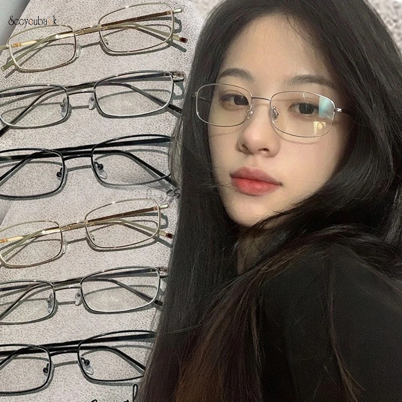 Y2k ฮาราจูกุ กรอบสี่เหลี่ยมเล็ก ริมทะเล แว่นอ่านหนังสือ ผู้หญิง ผู้ชาย ย้อนยุค โลหะ แว่นตาแฟชั่น อินเทรนด์ Unisex แสงสีฟ้า บล็อกแว่นตา แว่นตา