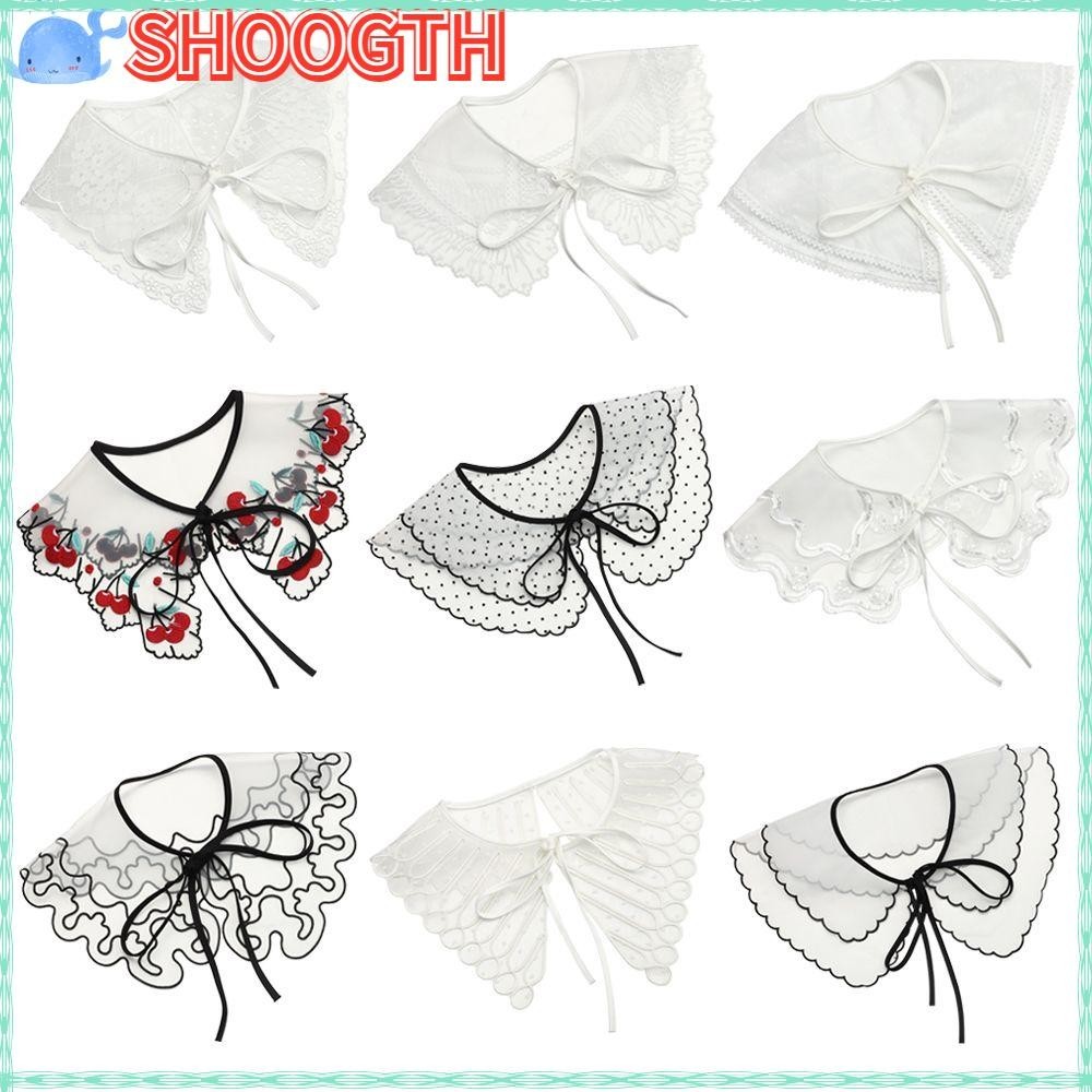 Shoogth ผ้าคลุมไหล่ ผ้าชีฟอง แต่งลูกไม้ ปกเสื้อครึ่งตัว ปรับได้ แฟชั่น