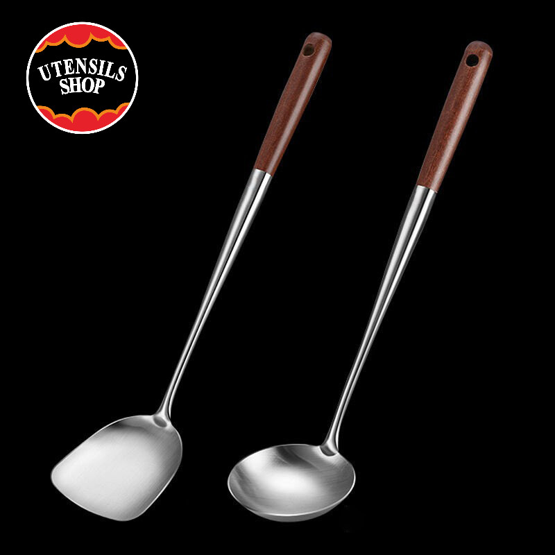 Utensils 50*10cm ตะหลิว ตะหลิวสแตนเลส ตะหลิวด้ามไม้ ตะหลิวสแตนเลสอย่างดี ตะหลิวผัด ตะหลิวด้ามจับเป็นไม้