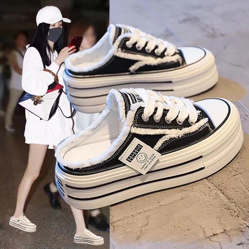 Baotou รองเท้าแตะครึ่งผู้หญิงลําลองสไตล์ฮาราจูกุ Slip-On [D315] 2024 ใส่สบาย