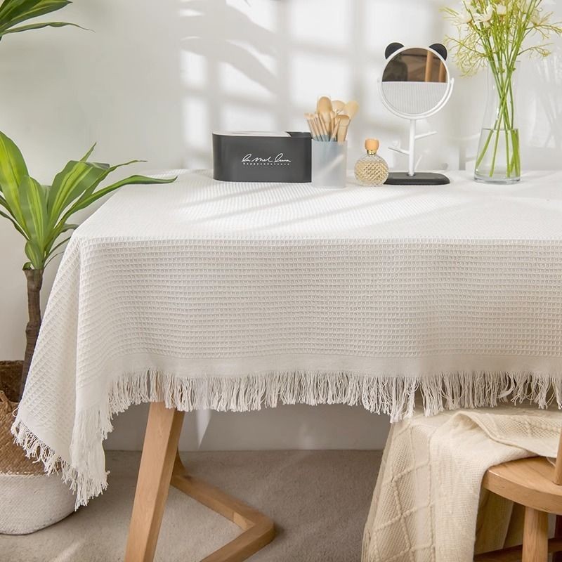 ผ้าปูโต๊ะลูกไม้ถักสี่เหลี่ยมสีขาวโต๊ะกลมโต๊ะน้ำชาย้อนยุคผ้าปูโต๊ะ