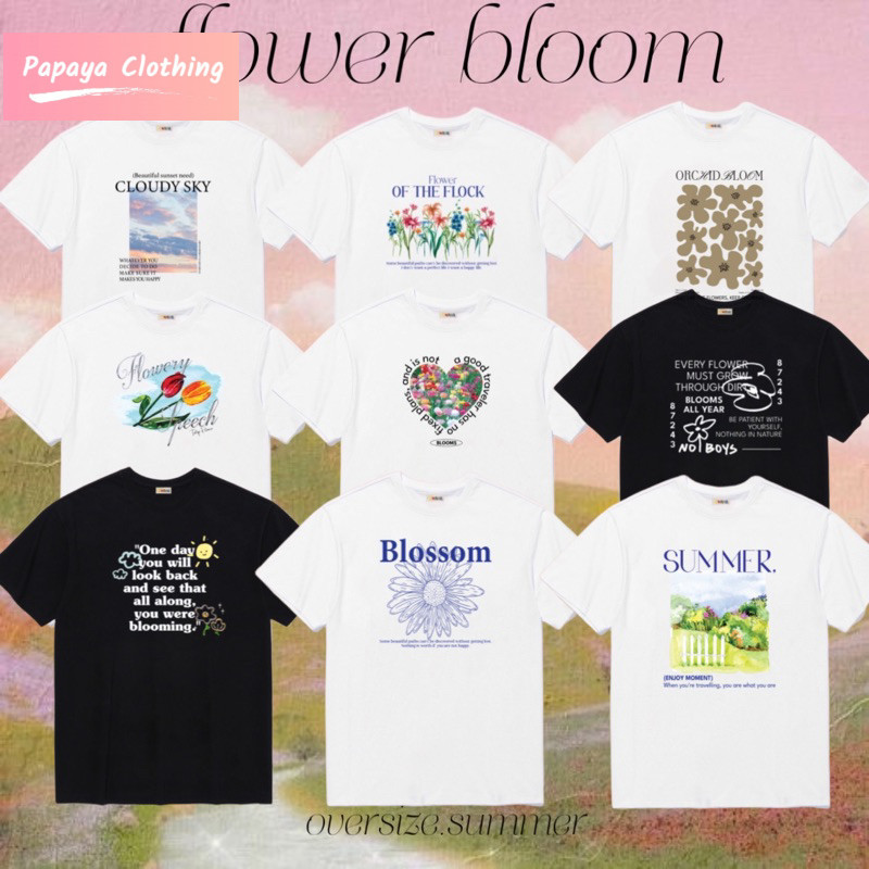 Papaya เสื้อยืด ผ้าคอตตอน Nature flower Bloom พร้อมส่ง oversize summer