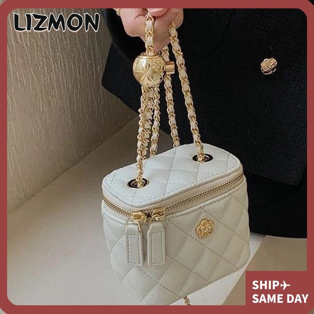 Lizmon กระเป๋าสะพายไหล่ ขนาดเล็ก สายโซ่คามิเลีย ทรงสี่เหลี่ยมขนมเปียกปูน ทรงบักเก็ต
