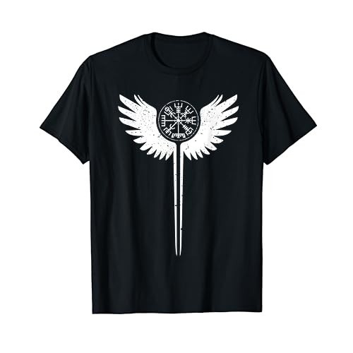 เสื้อยืดผ้าฝ้าย พิมพ์ลาย Valkyrie Symbol Vegvisir Odin Wings Vikings Asgard Valhalla สําหรับผู้ชาย ไซซ์ 4XL 5XL 6XL