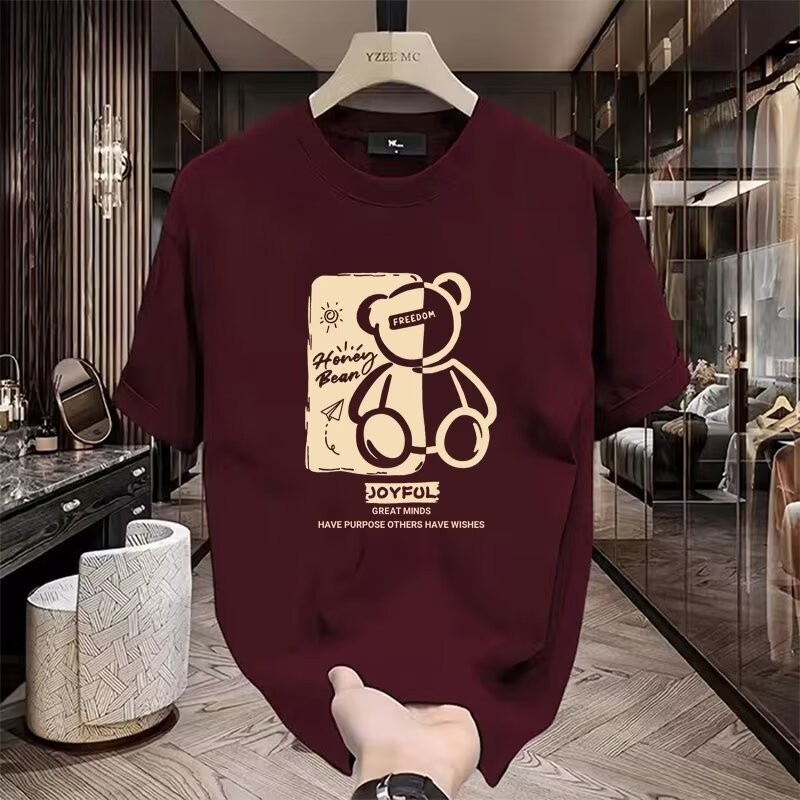 2024 ฤดูร้อนผู้ชาย Casual เสื้อยืดคอกลมแขนสั้นเสื้อยืดผู้ชายพิมพ์ตัวอักษร All-Match Combed Cotton Slim @