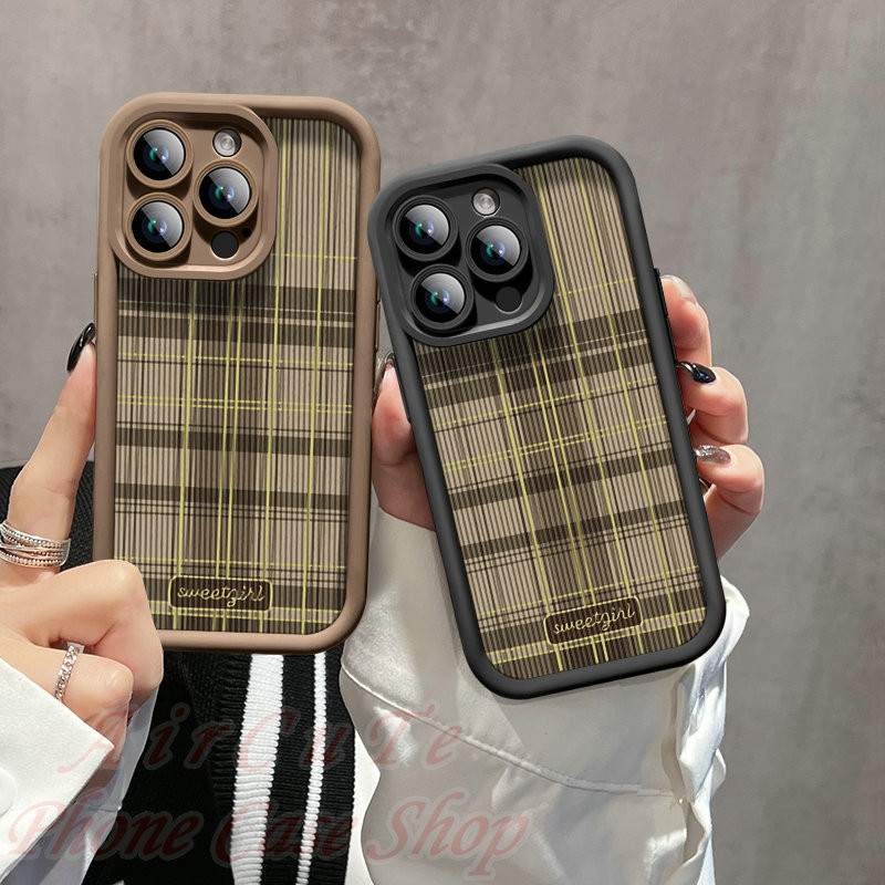 เคส iPhone 15 14 13 12 11 Pro Max X XR XS Max 8 7 6 6S + Plus SE 2020 Protect Bulge Camera Fashion Art Grid Stripe Soft Case