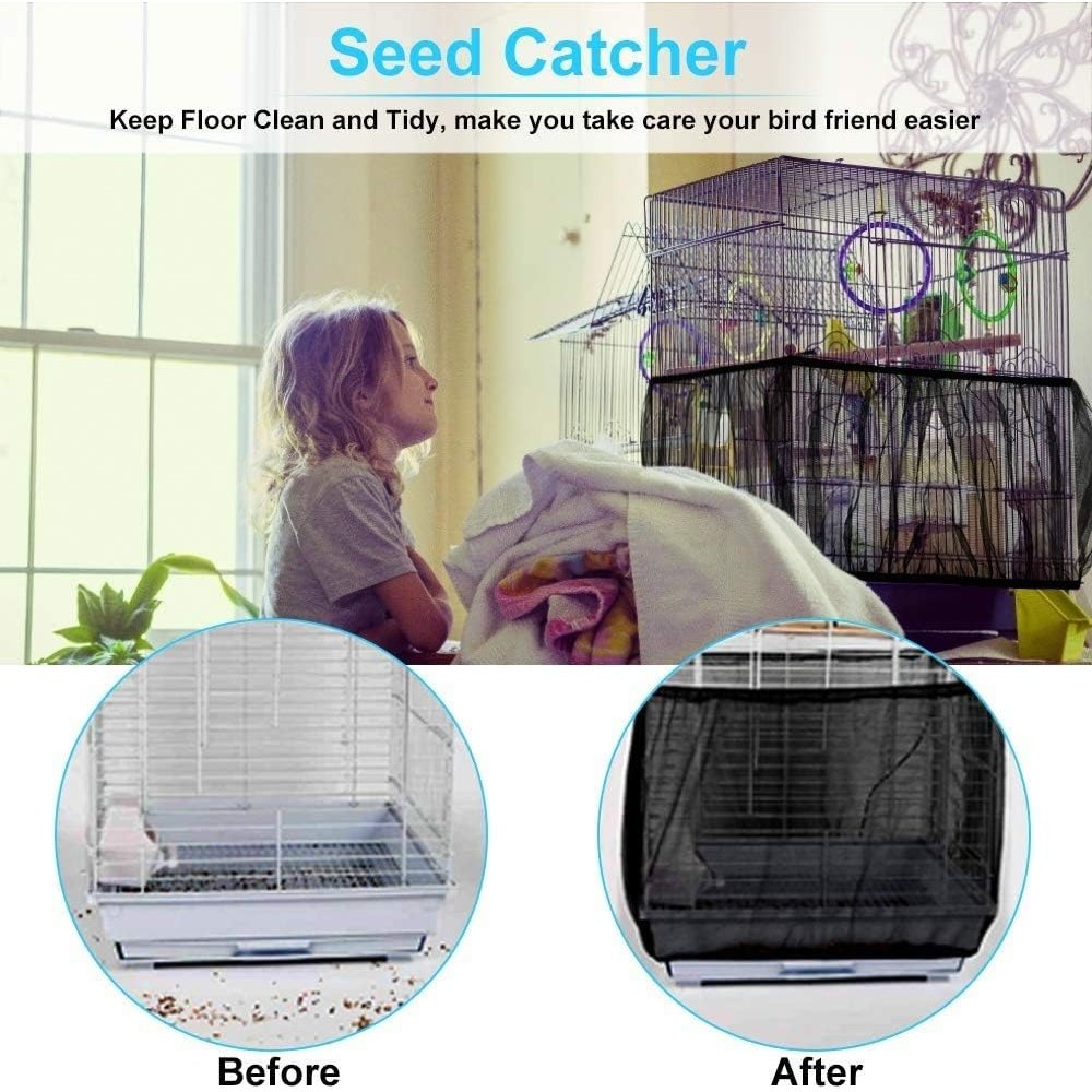 Universal Mesh Bird Cage Cover Shell Skirt Net Easy Cleaning Seed Catcher Guard Bird Cage Stretchy Mesh Parrot Bird Cage Net - รูปที่ 5