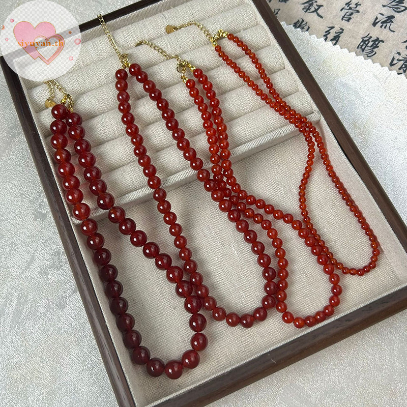Siyuyan สร้อยคอลูกปัดหินอาเกตธรรมชาติ สีแดง เครื่องประดับแฟชั่น สําหรับผู้หญิง