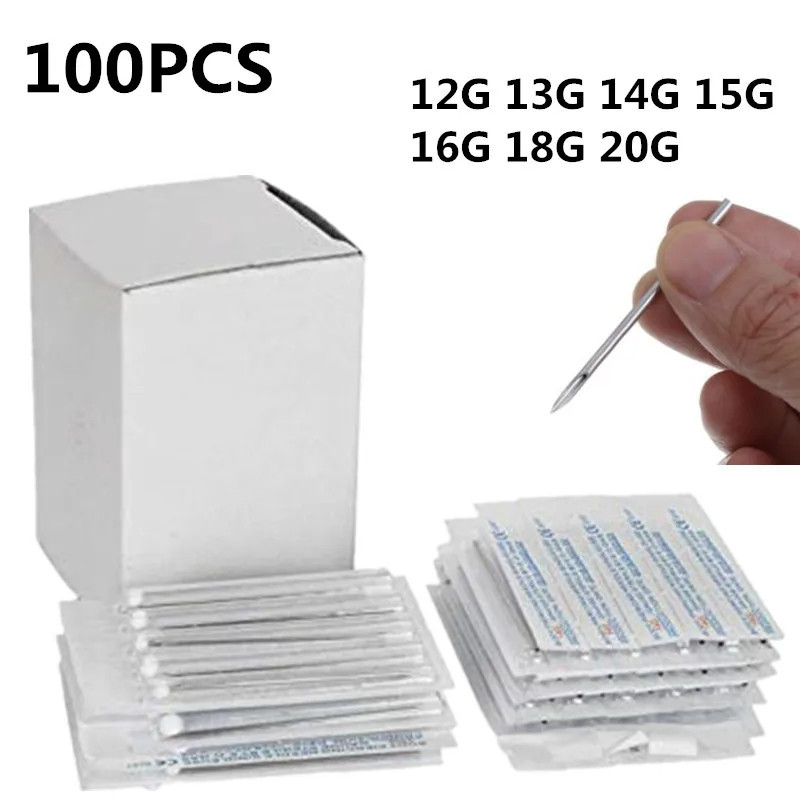 100 ชิ้น Body เจาะเข็ม Lot เหล็กผ่าตัด 16G ทิ้งฆ่าเชื้อเจาะเข็ม Tattoo หูจมูก Pircing