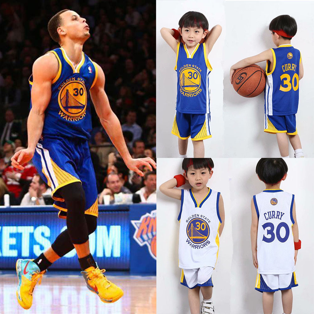 เสื้อบาสเก็ตบอล Kids Curry NBA Golden State Warriors ชุดบาสเก็ตบอล Jersey Set Tops+ กางเกงขาสั้น