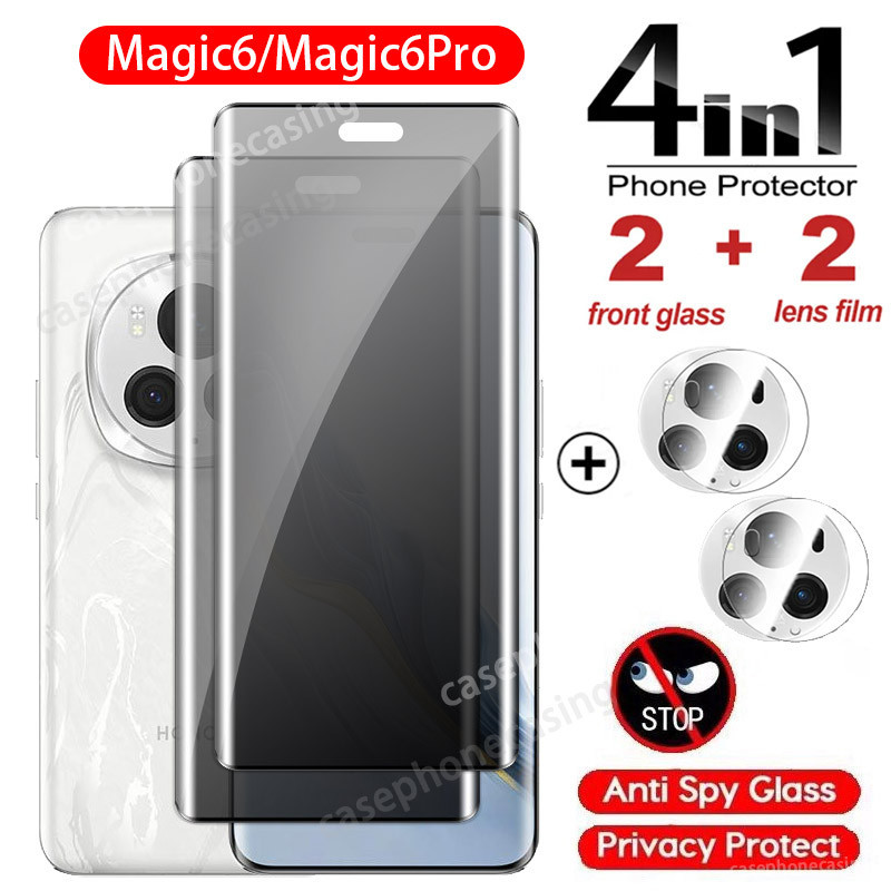 4in1 กระจกนิรภัยกันรอยหน้าจอ ป้องกันเลนส์กล้อง กันแอบมอง กันรอยขีดข่วน 9H สําหรับ Honor Magic 6 5 Pro Magic6 5 6Pro Magic6Pro 5G 2024