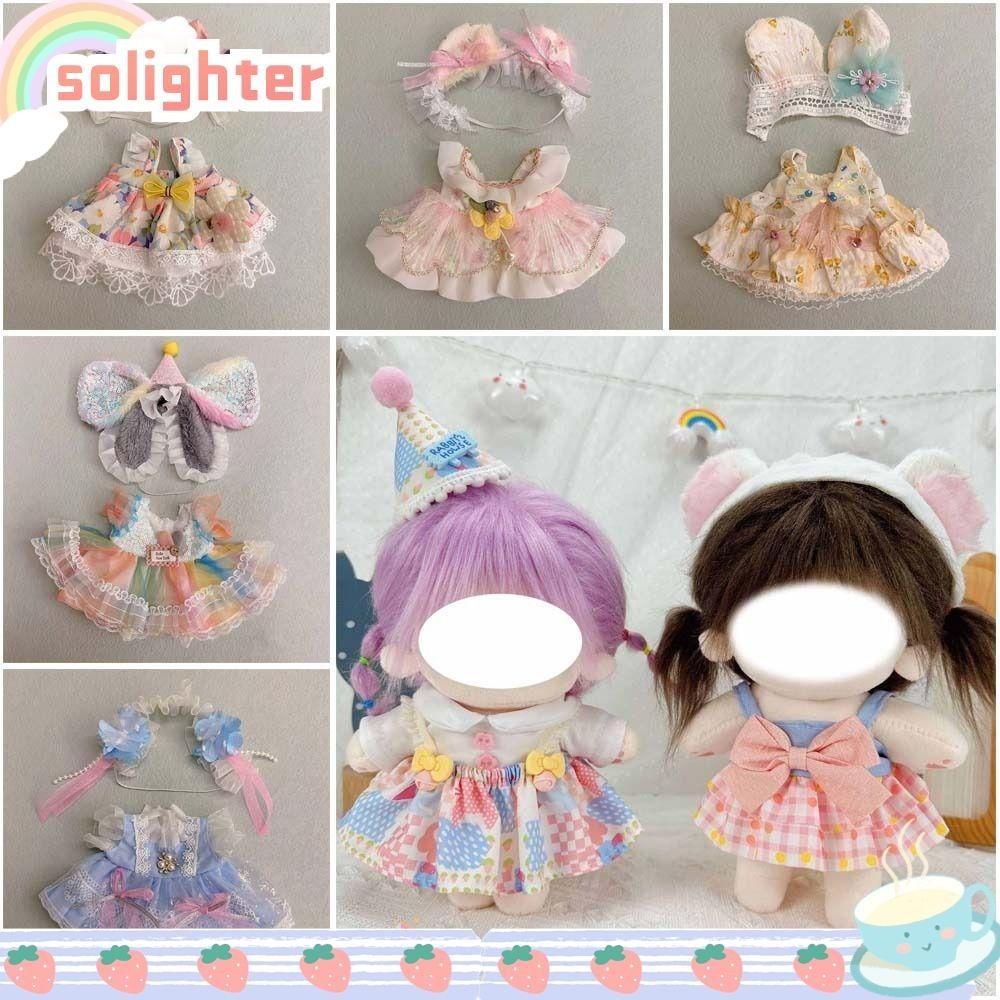 Solighter ชุดเสื้อผ้าตุ๊กตา ผ้าฝ้าย 20 ซม. หลากสี แบบเปลี่ยน อุปกรณ์เสริม สําหรับตุ๊กตา