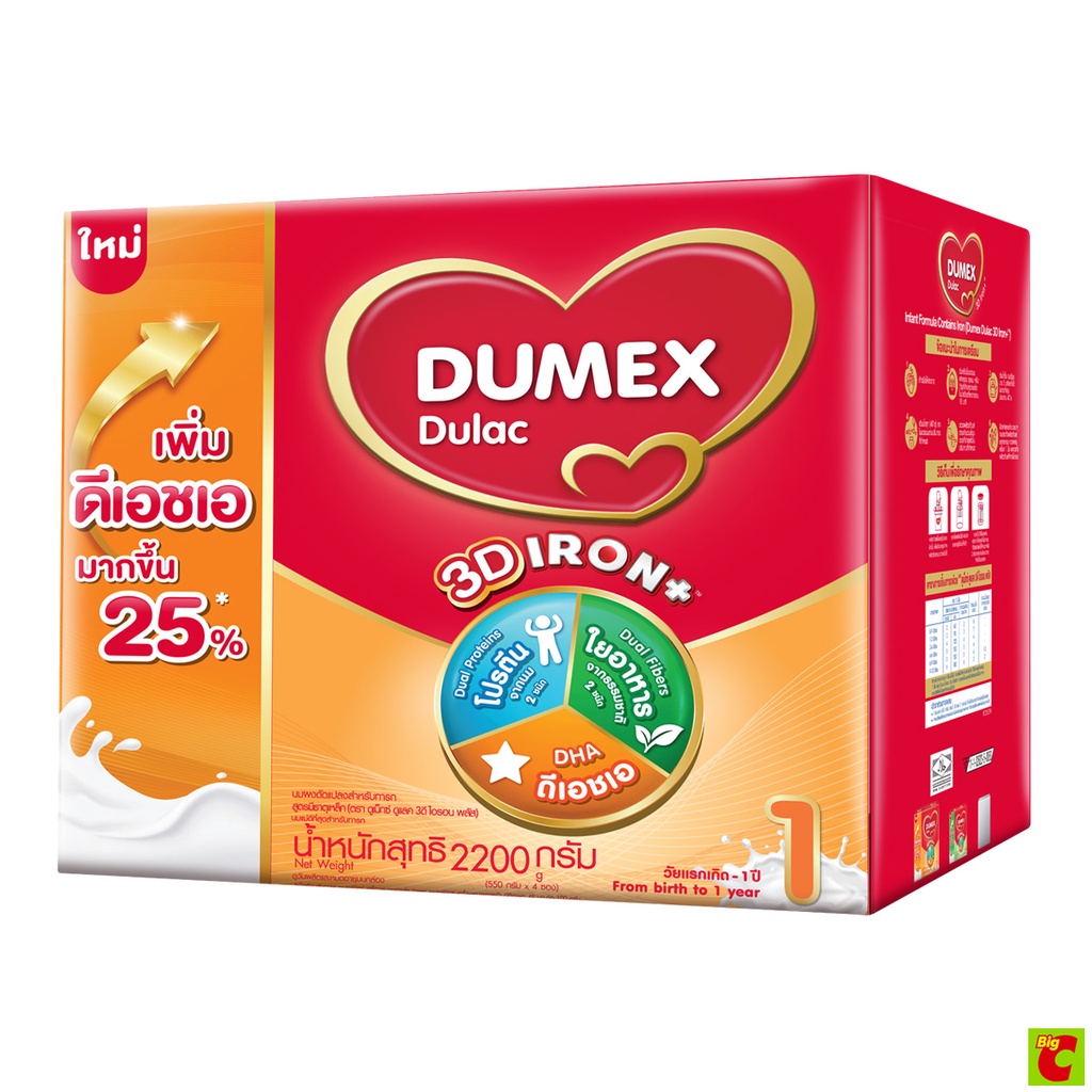ดูเม็กซ์ ดูแลค ไอรอนพลัส นมผงดัดแปลง สูตร 1 สำหรับเด็กทารกแรกเกิด-1 ปี 2200 ก.