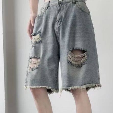 MNO.9 Short Jeans 676 กางเกงยีนส์ชาย ขาสั้น แต่งขาด ตัดปลายขา