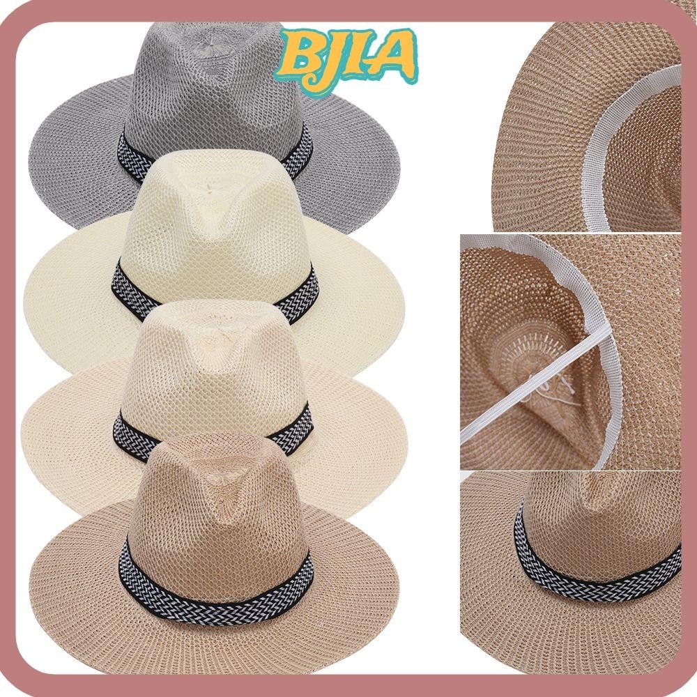 Bja หมวกฟาง หมวกชายหาด แจ๊ส Fedora ฤดูร้อน