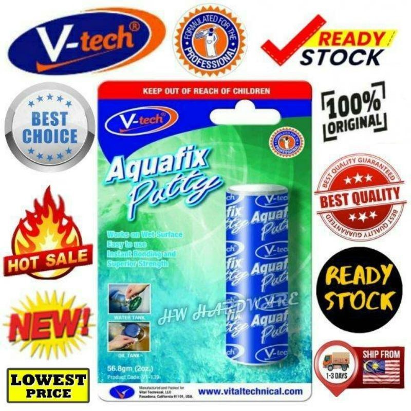 อีพ็อกซี่ PUTTY V-tech 56.8gm (2oz.) Aquafix ALL PURPOSE สําหรับเศษน้ํา