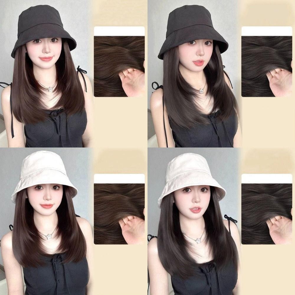 แฝด1หมวกชาวประมงวิกผม,หมวกถังสังเคราะห์ผมสั้นตรงหมวกวิกผม,ที่เรียบง่ายฮิปฮอปปุยแฮร์พีชฤดูร้อนหมวกบังแดดวิกผมเดินทาง - รูปที่ 2