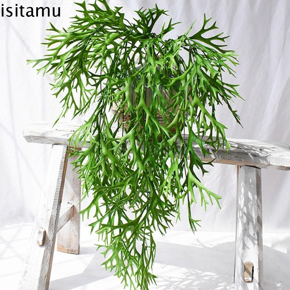Isitaft เฟิร์น Staghorn ประดิษฐ์, เฟิร์นพืชพลาสติกเขากวางใบ, พืชสีเขียวสมจริงแขวนผนัง 80 ซม.ต้นไม้ปลอมตกแต่งบ้านสวน ราคา ถูกที่สุด ดีลบีเคเค