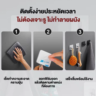 ตะขอแปะผนัง ตะขอติดผนังสแตนเลส ติดผนัง กาวเหนียว ติดทน ไม่ลอก กันน้ำ รับน้ำหนักได้ดี สเตนเลส304 เหมาะสำหรับห้องน้ำ