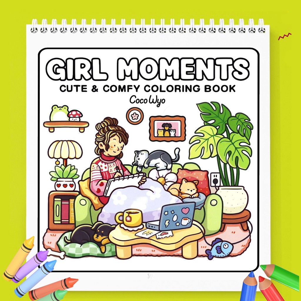 สมุดระบายสี Girl Moment Cute And Comfy Coco Wyo - สมุดระบายสีน่ารัก ~ ฟรี Totebag