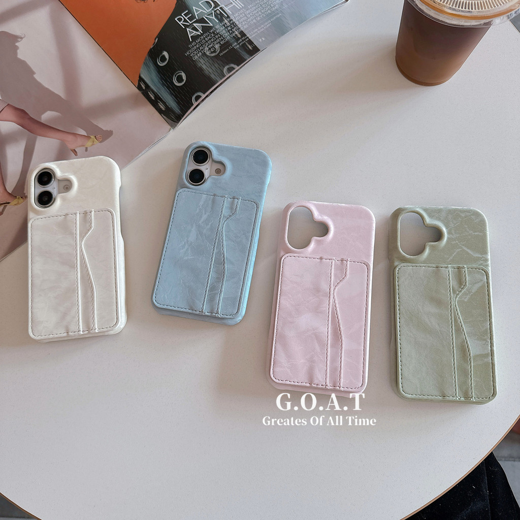🚀G.O.A.T 💳💖 แฟชั่นหนังผู้ถือบัตรปลอกสําหรับ iPhone 17 16 15 13 14 11 12 Pro Max iPhone 16 15 14 plus หนังป้องกัน anti-drop กลับกรณี
