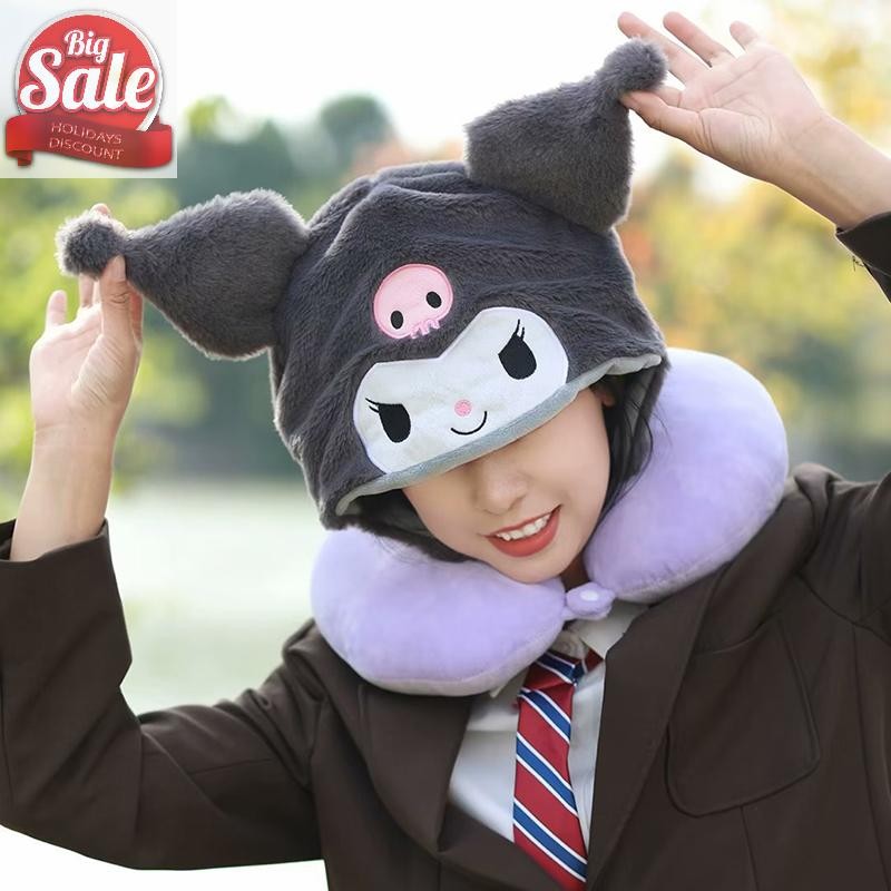 Af Sanrio Kawaii Hooded U-รูป Nap หมอนตุ๊กตาอะนิเมะ Kuromi Hello Kitty My Melody หมอนเดินทางสไตล์ญี่ปุ่นหมอนรองคอ A